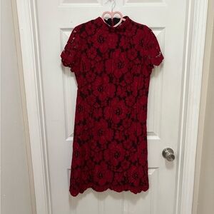 ANTONIO MELANI Red Floral Lace Midi Dress